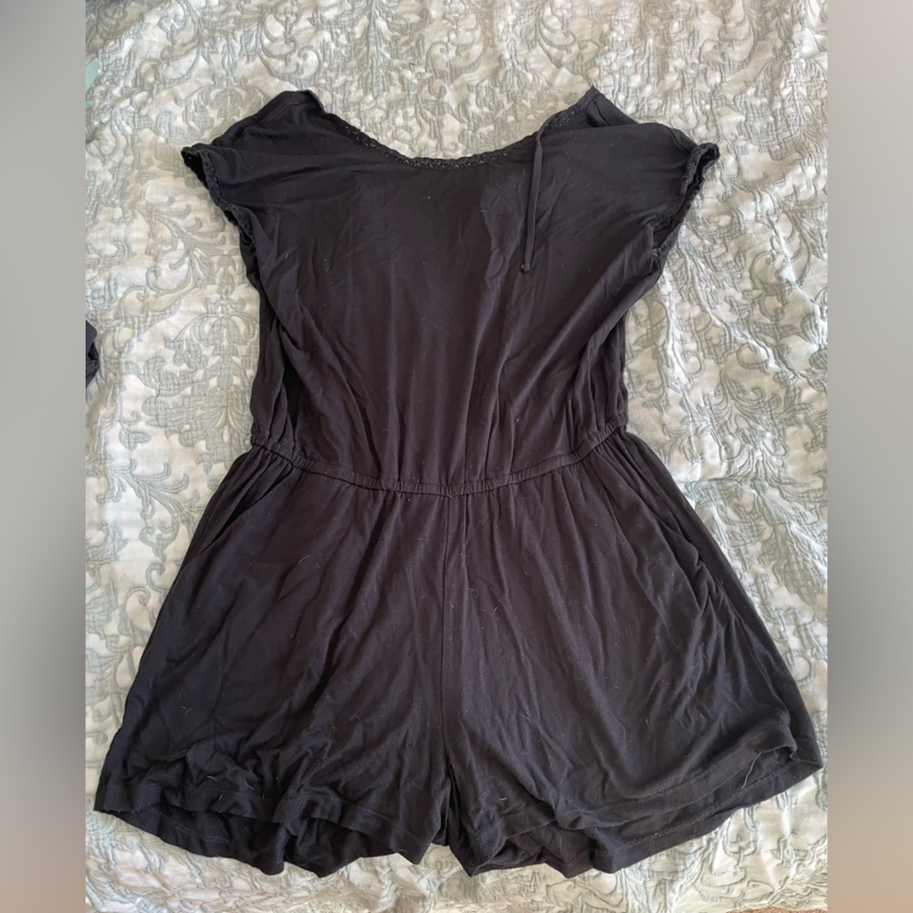 Black Lace-Trimmed Romper